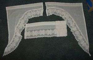 Vintage Beige 3 Piece Valance Set   Crocheted Curtains  