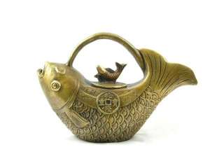 lovable brass carp figure fortune come into pot  