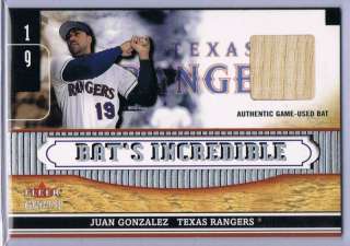 2002 Fleer Genuine Juan Gonzalez Game Used Bat Rangers  