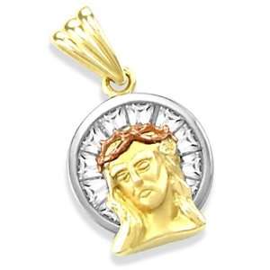    14K YELLOW WHITE and ROSE GOLD JESUS FACE CHARM PENDANT: Jewelry