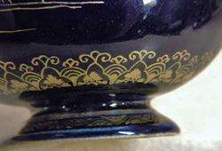 Japanese cobalt blue gold & silver Satsuma Vase, signed  