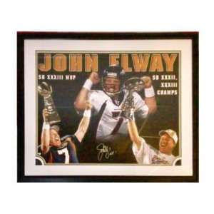  John Elway Signed Frame 37x47   Sports Memorabilia Sports 