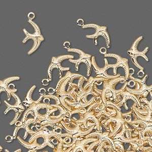 10 Gold 14K Plated 10mm Flying Bird Drops Charms Beads  