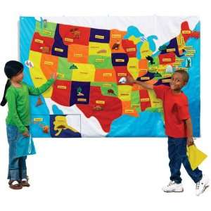   6FT USA Map Embroidered Cloth w/Removable Felt Landmarks: Toys & Games