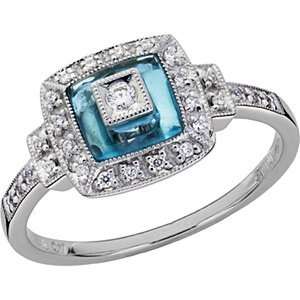  Blue Topaz and Diamond ring in 18kt white gold Amoro 