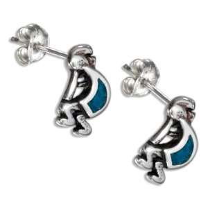    Sterling Silver Mini Turquoise Kokopelli Earrings.: Jewelry
