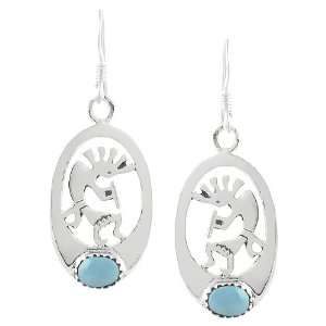   Silver Oval cut Turquoise and Kokopelli Dangle Earrings Jewelry