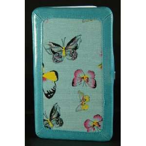 Kristine Accessories Large Flat Wallet Purse Blue Butterfly Canvas NEW