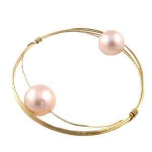   Susan Hanover Designs Pink Swarovski Pearl Gold Tone Bangle: Jewelry