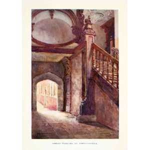  1911 Color Print Haslehurst Cambridge England Library 