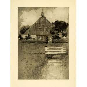  1909 Print Farm House Friesland Fence Farming Netherlands 