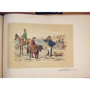   Sketch Hand Colored Drawing Sea Side Donkey Hores Lady