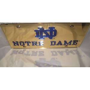    Notre Dame Gold and Blue Laser License Plate 