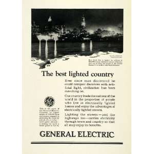  1924 Ad General Electric Mazda Lamps New York City Skyline 