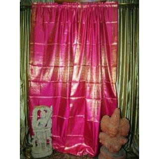 Magenta Gold Brocade Silk Sari Saree Curtains Drapes Panel Window 