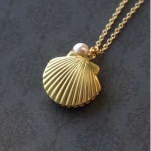  Ocean Seashell Pearl Locket Necklace Golden Unique Gift 