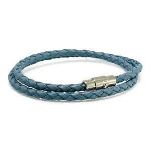  Baby Blue Double Braided Leather Bracelet: Jewelry