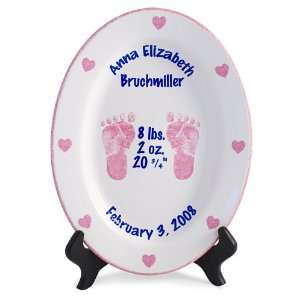  Personalized Oval Girls Birth Plate with Footprints Toys 