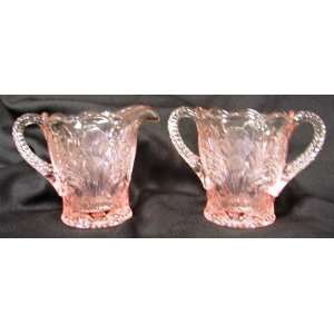  Pink Inverted Thistle Pattern Creamer & Sugar Kitchen 