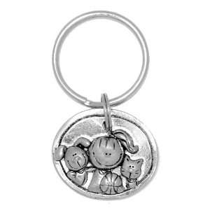   Clayvision Basketball Girl, Dog, & Cat Oval Pendant Key Chain Jewelry