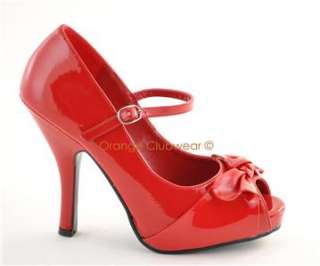   Cute High Heels Red Bow Peep Toe Retro Style Mary Janes Shoes  