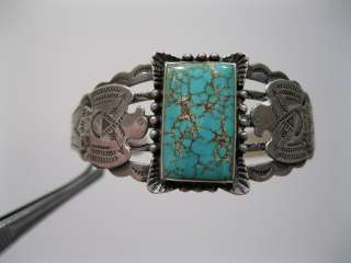 Beautiful Old Navajo Sterling Silver #8 Turquoise Bracelet w 