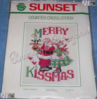 Sunset MERRY KISSMAS Mr. & Mrs. Claus,Santa Counted Cross Stitch 