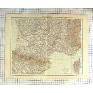  ANTIQUE MAP c1900 FRANCE CORSICA SPAIN MEDITERRANEAN: Home 