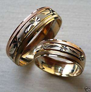 14K TRICOLOR GOLD HIS AND HER WEDDING BAND SET size4 14  