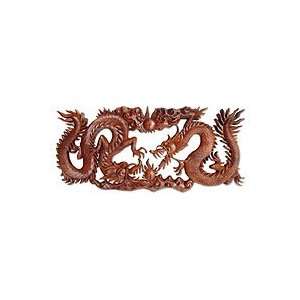  NOVICA Wood relief panel, Battle of the Dragons