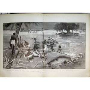  1897 Rain India Ganges Flood Submerged Village Print