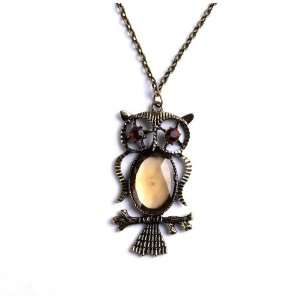 com Trendy Bronze Owl with Acrylic Glass Pendant Copper plated Metal 