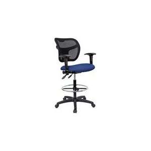   Mesh Drafting Stool   Stain Resistant Navy Blue Fabric Seat and Arms
