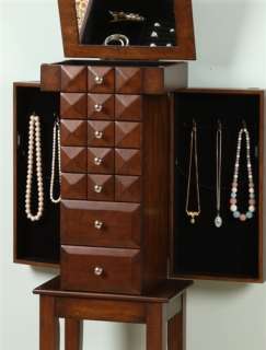 Walnut Jewelry Armoire Furniture with Six Drawers and Necklace Storage 