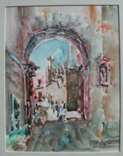 Vintage Watercolor Painting of Taxco Mexico Jaime Oates  