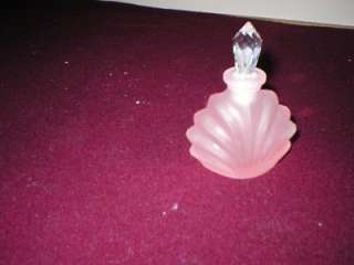 Frosted Pink Glass & Crystal Stopper, Perfume Bottle  