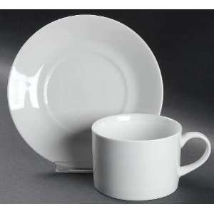 Ten Strawberry Street Royal White Flat Cup & Saucer Set, Fine China 