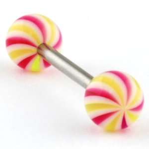  Stainless Steel Straight Barbell 14g 5/8, Acrylic Windmill Balls 
