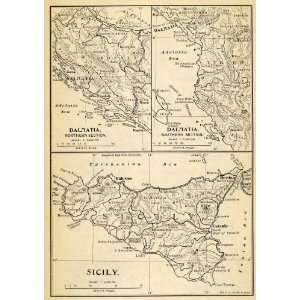 Print Map Dalmatia Sicily Catania Adriatic Sea Cettinje Turkey Bosnia 