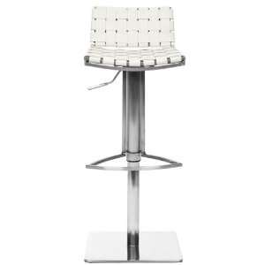   Art Deco Stainless Steal and White Leather Adjustable Bar Stool Home