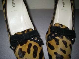 PRADA Leopard Print Calf Hair w/Silver Buckle Pumps Heels 37.5 / 7.5 