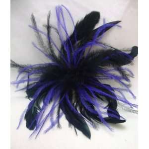  Large Purple and Black Feather Hair Clip: Beauty