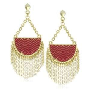    House Of Harlow 1960 Red Crescent Tasseled Earrings Jewelry
