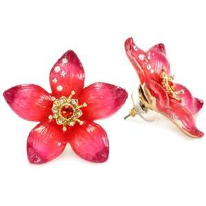 Betsey Johnson Hawaii Luau Fuchsia Flower Stud Earrings