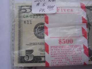 2001$5 STAR NOTE 100 CONSECUTIVE FROM THE BEP UNOPENED  