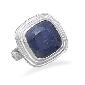 Square Faceted Rough Cut Sapphire .925 Sterling Silver Ring. Sizes 6 