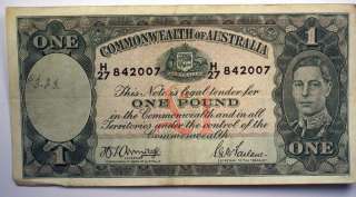 1942 Australian One Pound Note Paper Money  
