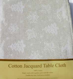   Tablecloth Glittery Silver Christmas Jacquard Snowflakes Trees 52x52