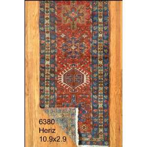    2x10 Hand Knotted Heriz Persian Rug   29x109