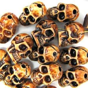    13x18mm brown brown carved skull beads 6 pcs